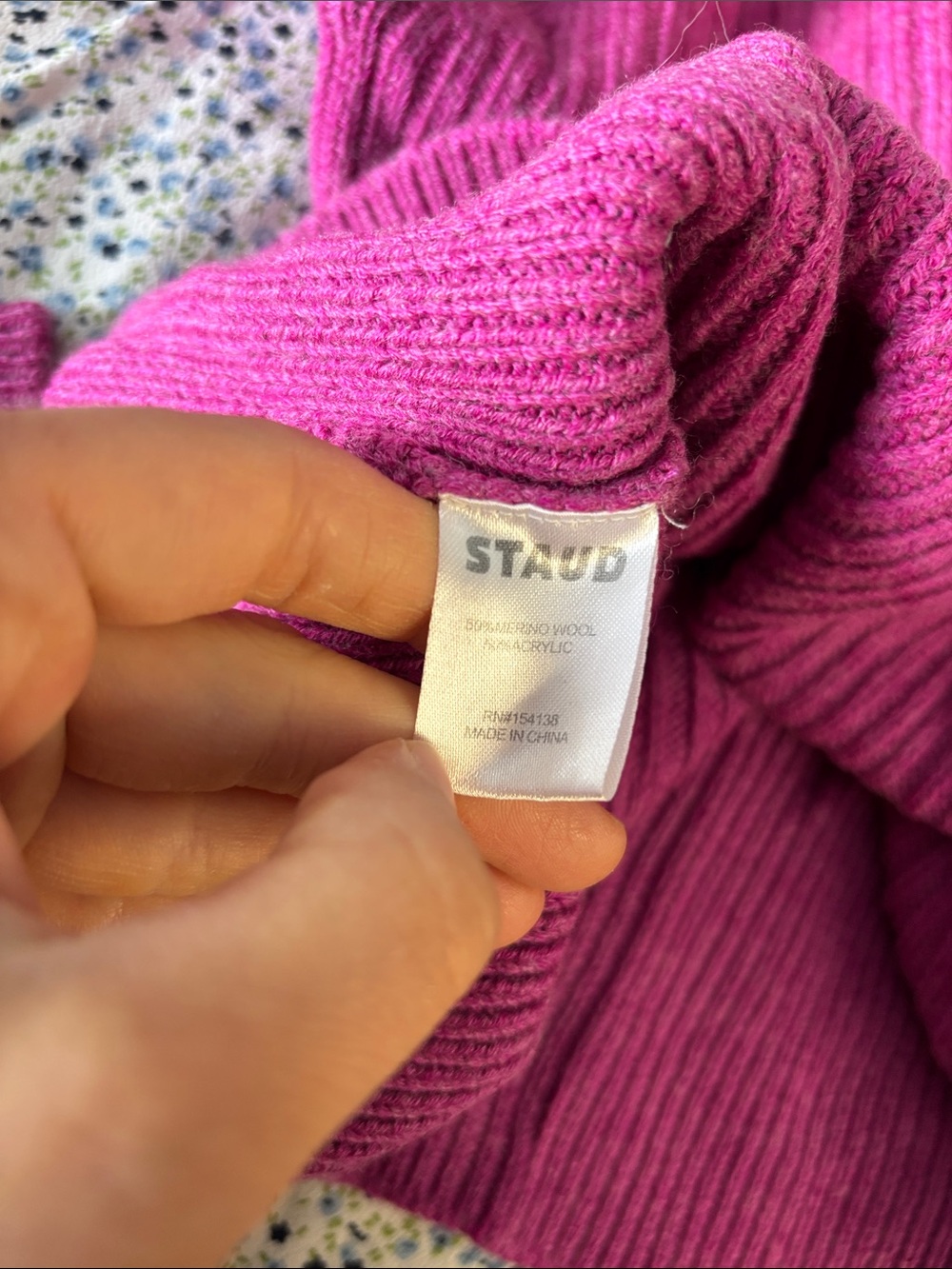 Staud Keith Sweater Peace Crop Pink Size S Wool Blend Knit Crew Embroidered - Picture 6 of 7